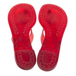 Pre Owned Casadei Red Jelly Crystal Embellished Thong Flat Sandals Size 40