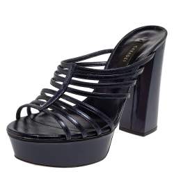 Pre Owned Casadei Blue Leather And Patent Leather Strappy Sandals Size 38.5