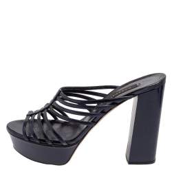 Pre Owned Casadei Blue Leather And Patent Leather Strappy Sandals Size 38.5