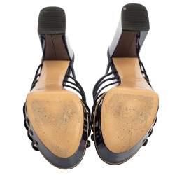 Pre Owned Casadei Blue Leather And Patent Leather Strappy Sandals Size 38.5