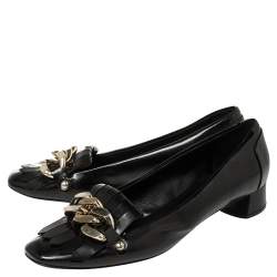 Pre Owned حذاء كعي عالي كاسادي شراشيب مزخرف سلسلة جلد لامع أسود مقاس 39