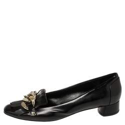 Pre Owned حذاء كعي عالي كاسادي شراشيب مزخرف سلسلة جلد لامع أسود مقاس 39