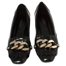 Pre Owned حذاء كعي عالي كاسادي شراشيب مزخرف سلسلة جلد لامع أسود مقاس 39