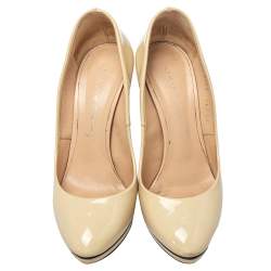 Pre Owned Casadei Beige Patent Leather Pumps Size 38