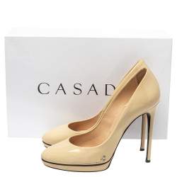 Pre Owned Casadei Beige Patent Leather Pumps Size 38