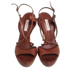 Pre Owned Casadei Brown Leather Platform Sandals Size 38