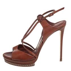 Pre Owned Casadei Brown Leather Platform Sandals Size 38