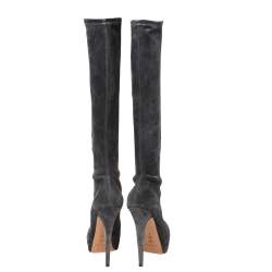 مملوكة مسبقًا Casadei Grey Suede Knee Length Platform Boots Size 37