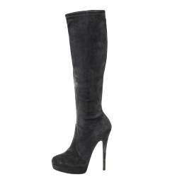 مملوكة مسبقًا Casadei Grey Suede Knee Length Platform Boots Size 37