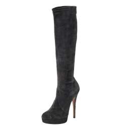مملوكة مسبقًا Casadei Grey Suede Knee Length Platform Boots Size 37