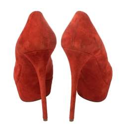 Pre Owned Casadei Red Suede Platform Pumps Size 40