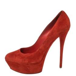 Pre Owned Casadei Red Suede Platform Pumps Size 40