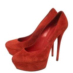 Pre Owned Casadei Red Suede Platform Pumps Size 40