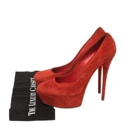 Pre Owned Casadei Red Suede Platform Pumps Size 40
