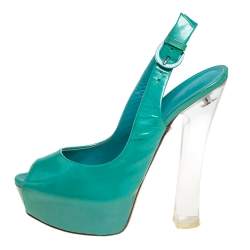 Casadei Green Patent Leather Platform Slingback Sandals Size 38