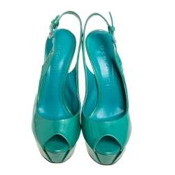 Casadei Green Patent Leather Platform Slingback Sandals Size 38