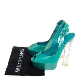 Casadei Green Patent Leather Platform Slingback Sandals Size 38