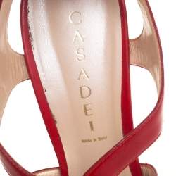 Pre Owned Casadei Red Patent Leather Crossover Platform Sandals Size 40