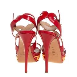 Pre Owned Casadei Red Patent Leather Crossover Platform Sandals Size 40