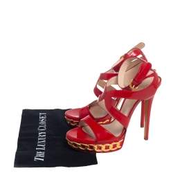 Pre Owned Casadei Red Patent Leather Crossover Platform Sandals Size 40