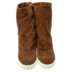 Pre Owned حذاء بوت للكاحل كاسادي كعب عريض سويدي بني مقاس 37.5