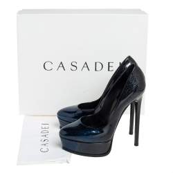 Pre Owned Casadei Two Tone Glitter Patent Leather Platform Pumps Size 36
