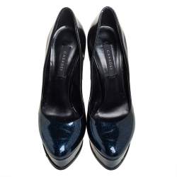 Pre Owned Casadei Two Tone Glitter Patent Leather Platform Pumps Size 36