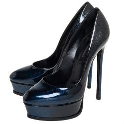 Pre Owned Casadei Two Tone Glitter Patent Leather Platform Pumps Size 36