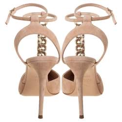 مملوكة مسبقًا Casadei Beige Suede Chain Strap Pumps Size 36