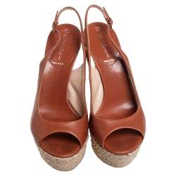 Pre Owned Casadei Brown Leather Peep Toe Platform Slingback Sandals Size 37