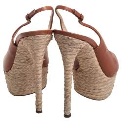 Pre Owned Casadei Brown Leather Peep Toe Platform Slingback Sandals Size 37