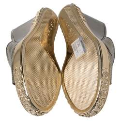 Pre Owned Casadei Metallic Bronze Perforated Leather Wedge Slide Sandals Size 38