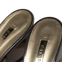 Pre Owned Casadei Metallic Bronze Perforated Leather Wedge Slide Sandals Size 38