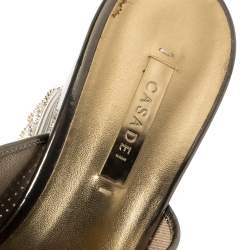 Pre Owned Casadei Metallic Bronze Perforated Leather Wedge Slide Sandals Size 38