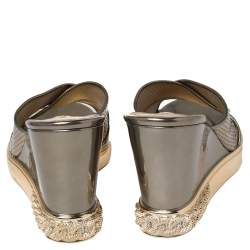 Pre Owned Casadei Metallic Bronze Perforated Leather Wedge Slide Sandals Size 38