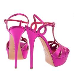 مملوكة مسبقًا صندل كاسادي ساتان وردي سير حرف تي مقدمة مفتوحة نعل سميك مقاس 40