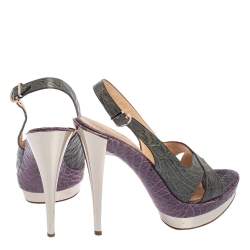 مملوكة مسبقًا صندل كاس ادي جلد نقشة التمساح بنفسجي/رصاصي مقدمة مفتوحة نعل سميك مقاس 40