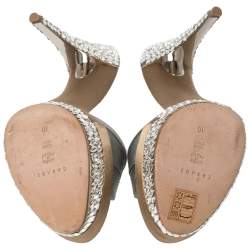 Pre Owned Casadei Grey Satin Crystal Embellished Platform Open Toe Slide Sandals Size 40