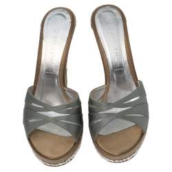 Pre Owned Casadei Grey Satin Crystal Embellished Platform Open Toe Slide Sandals Size 40