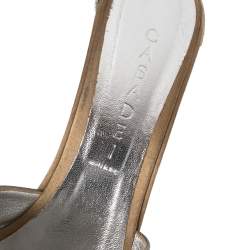 Pre Owned Casadei Grey Satin Crystal Embellished Platform Open Toe Slide Sandals Size 40