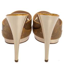 Pre Owned صندل كاسادي جلد نقشة السحلية بني/أصفر مقاس 40