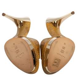 Pre Owned صندل كاسادي جلد نقشة السحلية بني/أصفر مقاس 40