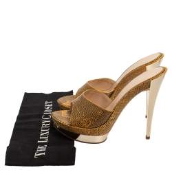 Pre Owned صندل كاسادي جلد نقشة السحلية بني/أصفر مقاس 40