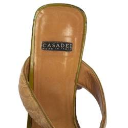 Casadei Beige Croc Embossed Leather Square Toe Slide Sandals Size 37