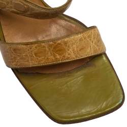 Casadei Beige Croc Embossed Leather Square Toe Slide Sandals Size 37