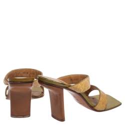 Casadei Beige Croc Embossed Leather Square Toe Slide Sandals Size 37