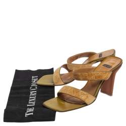 Casadei Beige Croc Embossed Leather Square Toe Slide Sandals Size 37