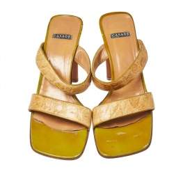 Casadei Beige Croc Embossed Leather Square Toe Slide Sandals Size 37