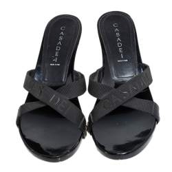 Casadei Black Fabric Studded Slide Sandals Size 38