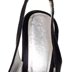 Pre Owned Casadei Black Satin Crystal Embellished Slingback Sandals Size 39